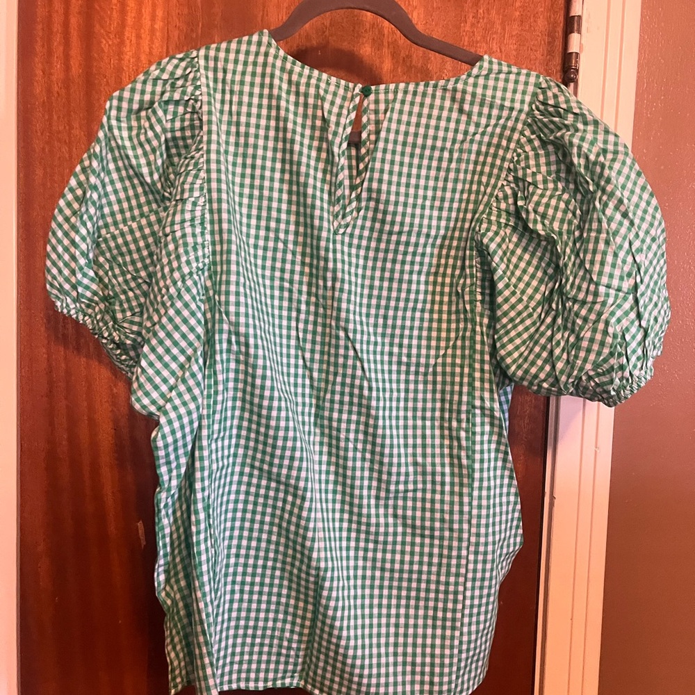 Annie Green and White Gingham Puff Sleeve Top - Picture 4 of 6